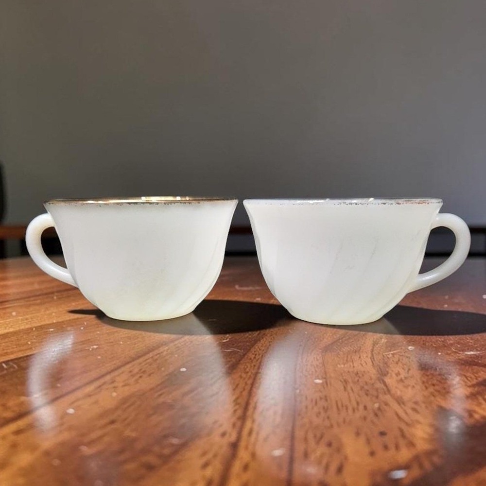 Anchor Hocking Fire King White Teacups, Set Of 2, Vintage Replacement Milk Glass